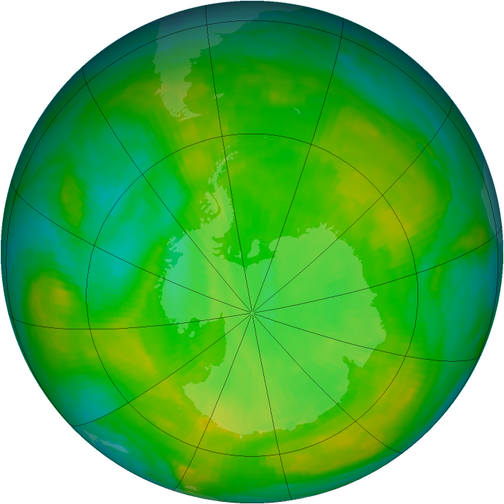 Antarctic ozone map for 11 December 1988
